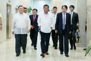 President Rodrigo Roa Duterte is accompanied by Finance Secretary Carlos Dominguez III and Asian Development Bank President Masatsugu Asakawa who paid a courtesy call on the President at the Department of Finance Building inside the Bangko Sentral ng Pilipinas Complex in Manila on February 24, 2020. ALBERT ALCAIN/PRESIDENTIAL PHOTO
