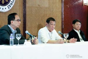 President Rodrigo Roa Duterte convenes with Agriculture Secretary William Dar, Interior and Local Government Secretary Eduardo Año and other officials to discuss the updates on the African Swine Fever during a meeting at the Malacañan Palace on February 25, 2020. ALBERT ALCAIN/PRESIDENTIAL PHOTO