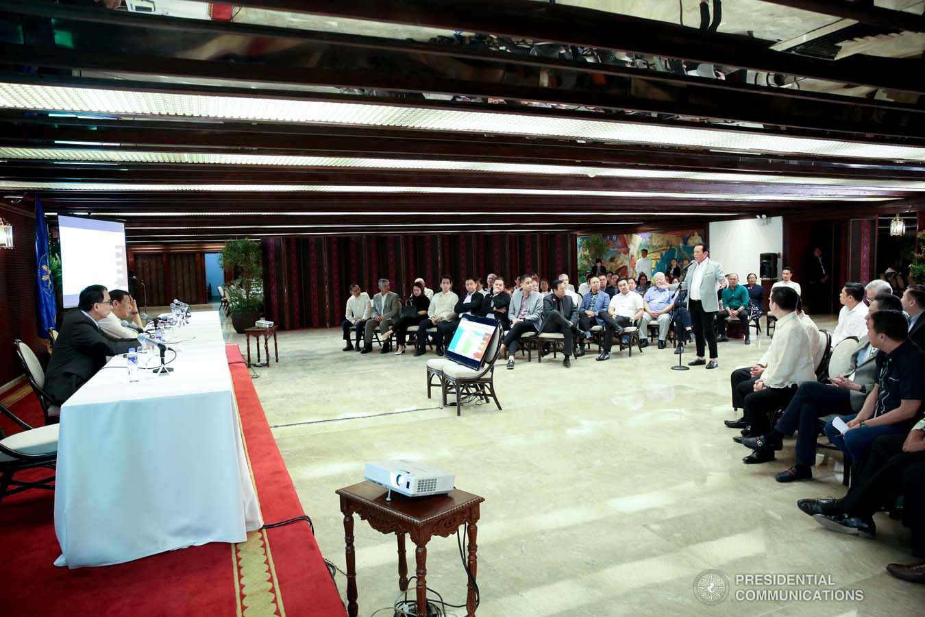 President Rodrigo Roa Duterte convenes with Agriculture Secretary William Dar, Interior and Local Government Secretary Eduardo Año and other officials to discuss the updates on the African Swine Fever during a meeting at the Malacañan Palace on February 25, 2020. ALBERT ALCAIN/PRESIDENTIAL PHOTO