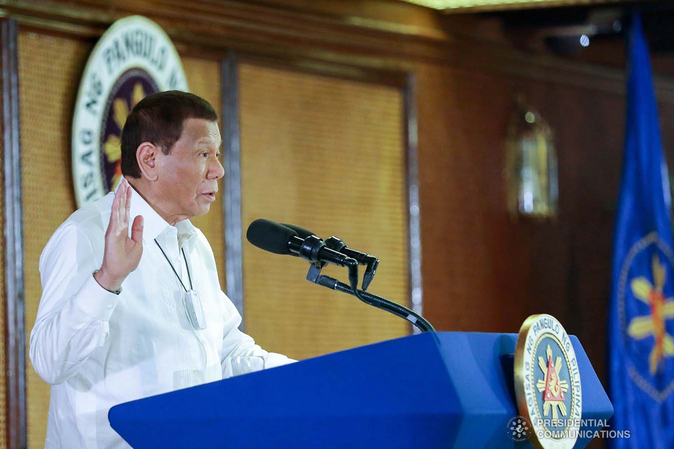 President Rodrigo Roa Duterte delivers a speech during the oath-taking ceremony of the newly elected officers and board of trustees of the Kapisanan ng mga Brodkaster ng Pilipinas (KBP) at the Malacañan Palace on February 12, 2020. ROBINSON NIÑAL JR./PRESIDENTIAL PHOTO