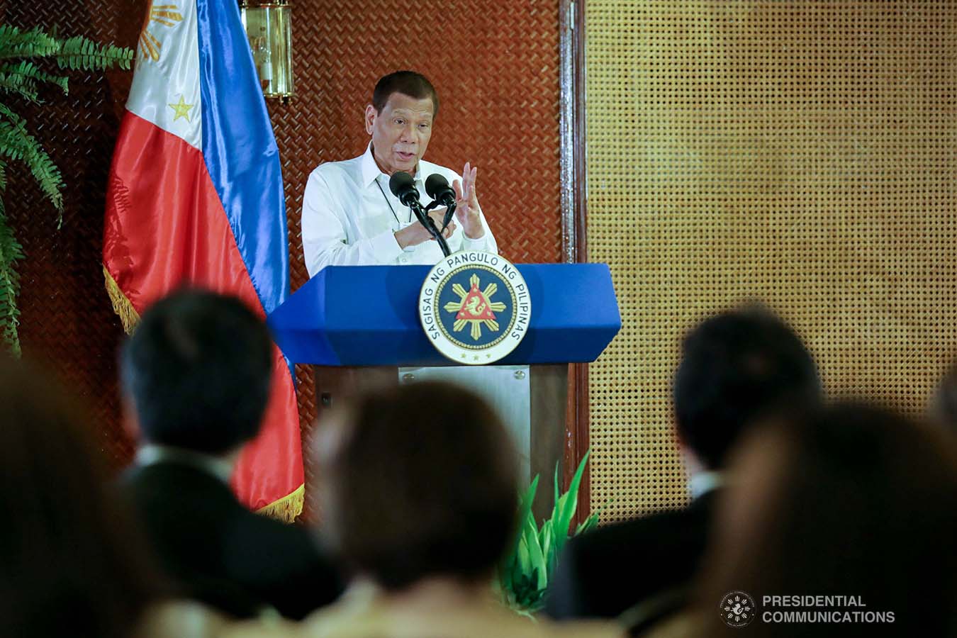 President Rodrigo Roa Duterte delivers a speech during the oath-taking ceremony of the newly elected officers and board of trustees of the Kapisanan ng mga Brodkaster ng Pilipinas (KBP) at the Malacañan Palace on February 12, 2020. ROBINSON NIÑAL JR./PRESIDENTIAL PHOTO