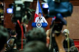 President Rodrigo Roa Duterte delivers a speech during the oath-taking ceremony of the newly elected officers and board of trustees of the Kapisanan ng mga Brodkaster ng Pilipinas (KBP) at the Malacañan Palace on February 12, 2020. ROBINSON NIÑAL JR./PRESIDENTIAL PHOTO