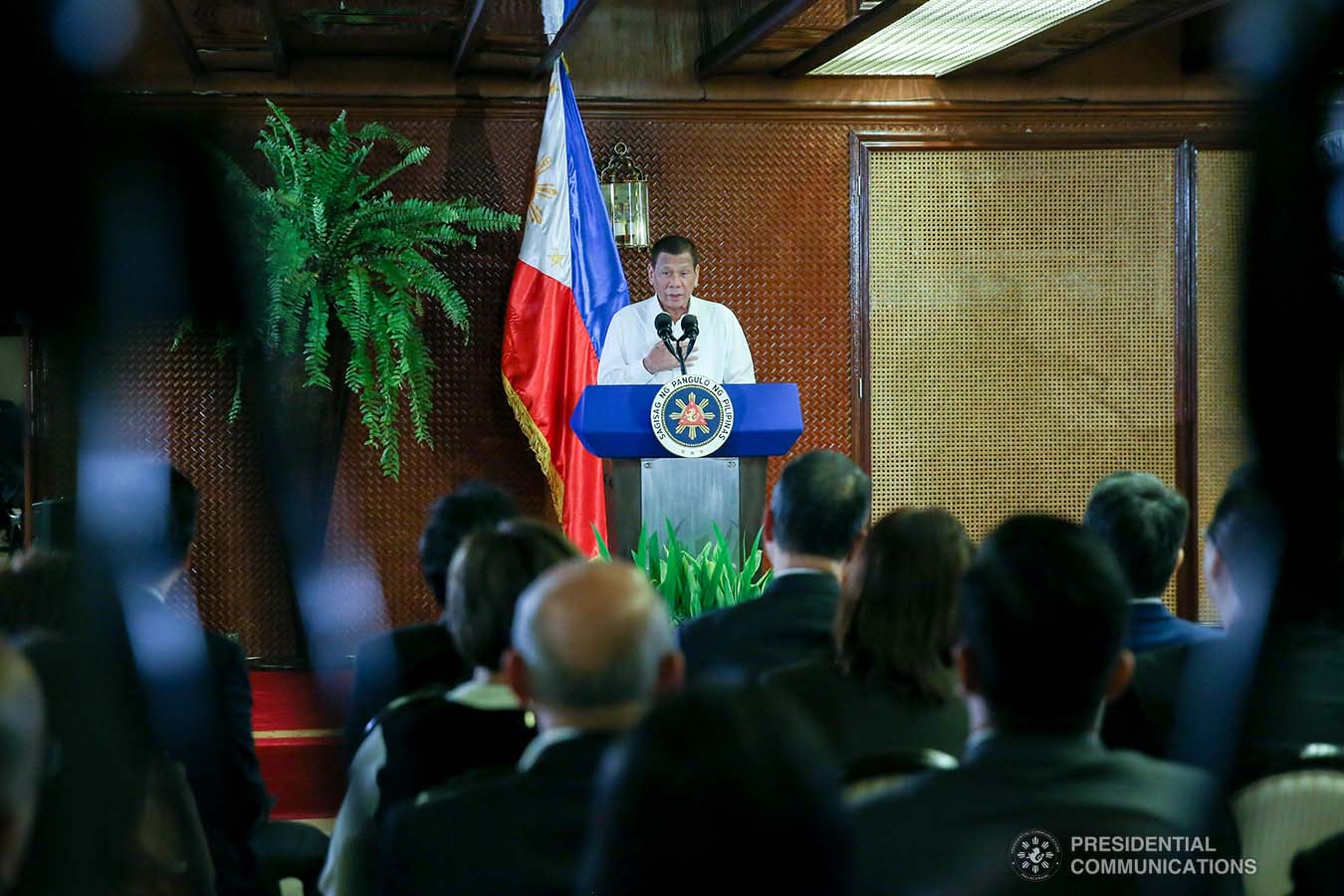 President Rodrigo Roa Duterte delivers a speech during the oath-taking ceremony of the newly elected officers and board of trustees of the Kapisanan ng mga Brodkaster ng Pilipinas (KBP) at the Malacañan Palace on February 12, 2020. SIMEON CELI JR./PRESIDENTIAL PHOTO