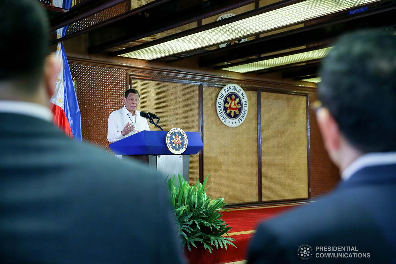 President Rodrigo Roa Duterte delivers a speech during the oath-taking ceremony of the newly elected officers and board of trustees of the Kapisanan ng mga Brodkaster ng Pilipinas (KBP) at the Malacañan Palace on February 12, 2020. SIMEON CELI JR./PRESIDENTIAL PHOTO