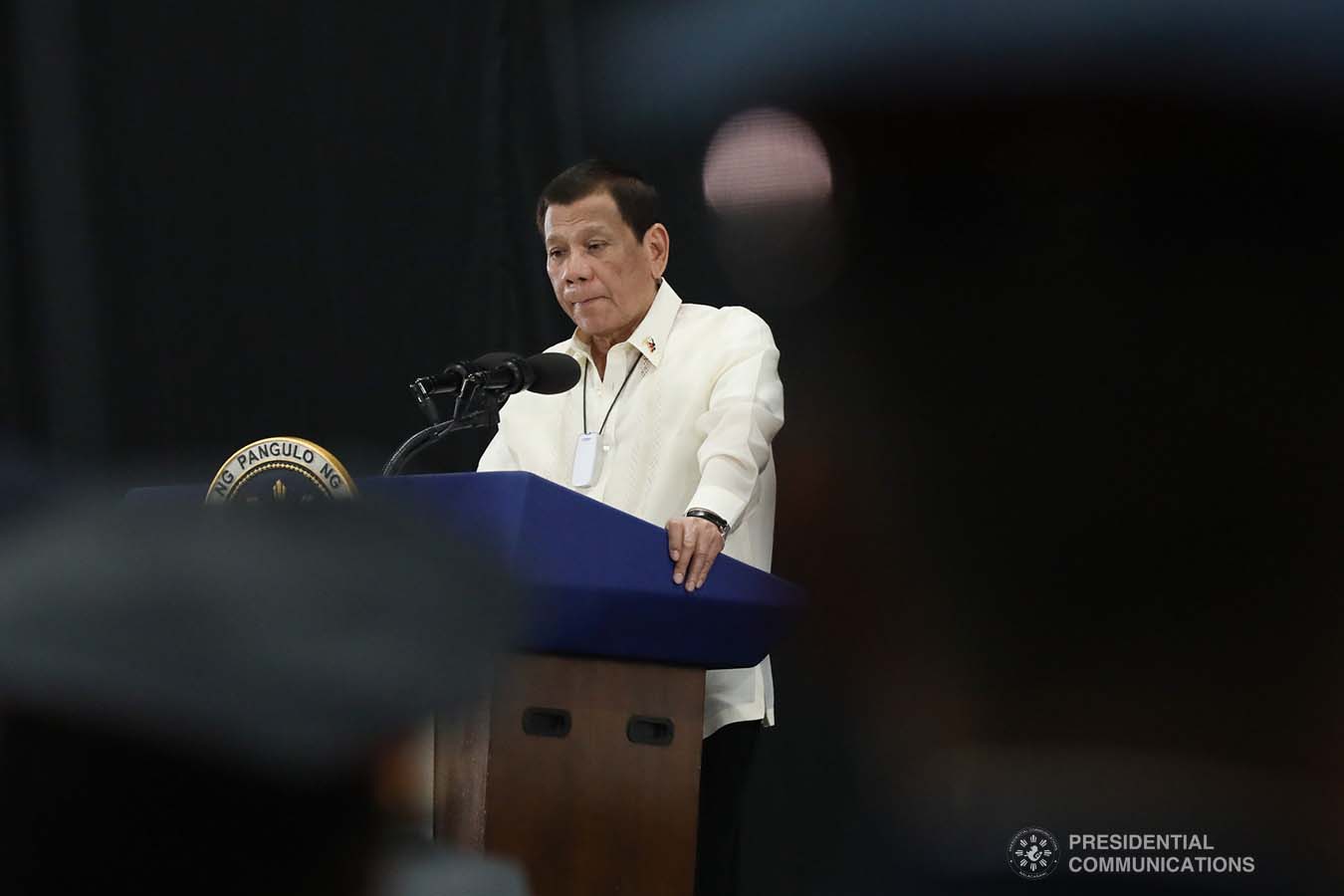President Rodrigo Roa Duterte delivers a speech during the joint graduation ceremony of Public Safety Officers Basic Course Class 2019-07 and Advance Course (PSOAC) Class 2019-18 at the Arcadia Active Lifestyle Center in Davao City on February 20, 2020. TOTO LOZANO/PRESIDENTIAL PHOTO
