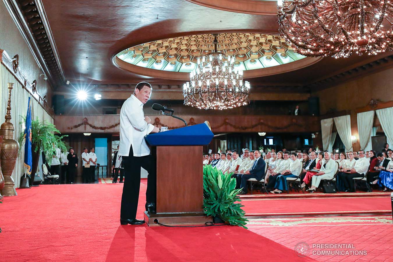 President Rodrigo Roa Duterte delivers a speech during the oath-taking ceremony of the newly-appointed government officials at the Malacañan Palace on February 6, 2020. TOTO LOZANO/PRESIDENTIAL PHOTO