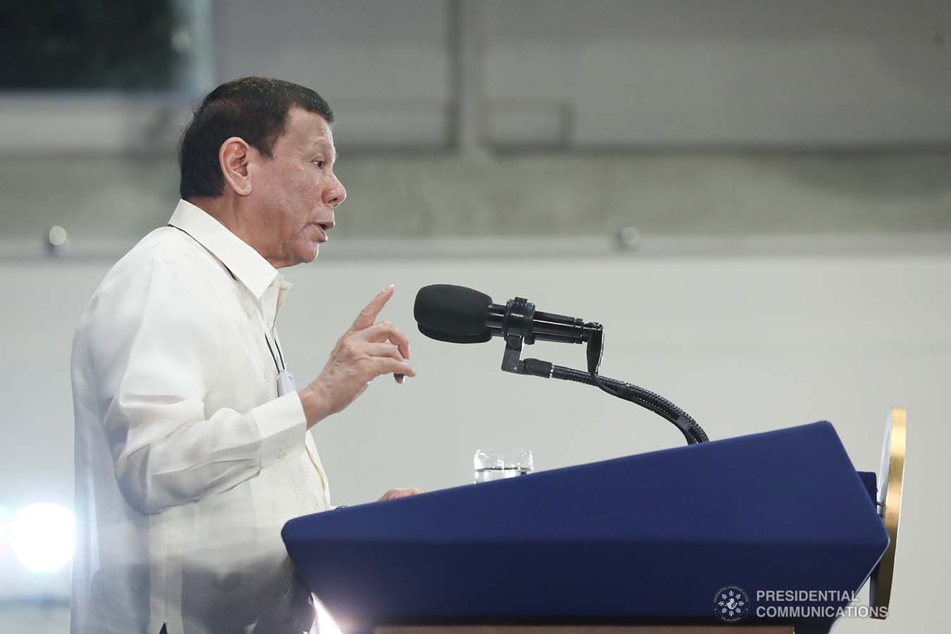 President Rodrigo Roa Duterte delivers a speech during the joint graduation ceremony of Public Safety Officers Basic Course Class 2019-07 and Advance Course Class 2019-18 at the Arcadia Active Lifestyle Center in Davao City on February 20, 2020. TOTO LOZANO/PRESIDENTIAL PHOTO