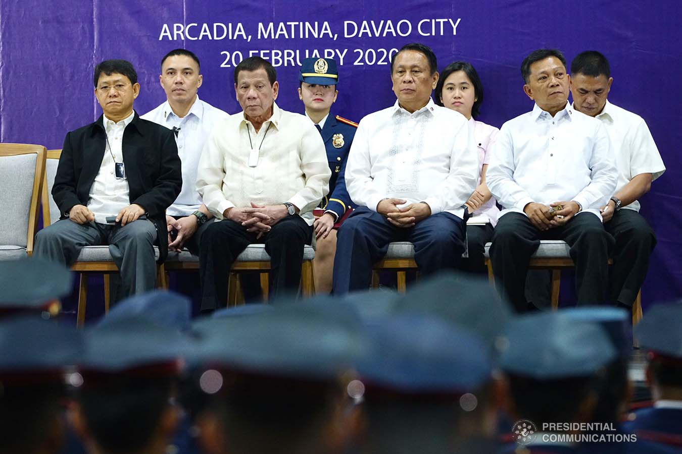 President Rodrigo Roa Duterte graces the joint graduation ceremony of Public Safety Officers Basic Course Class 2019-07 and Advance Course Class 2019-18 at the Arcadia Active Lifestyle Center in Davao City on February 20, 2020. JOEY DALUMPINES/PRESIDENTIAL PHOTO