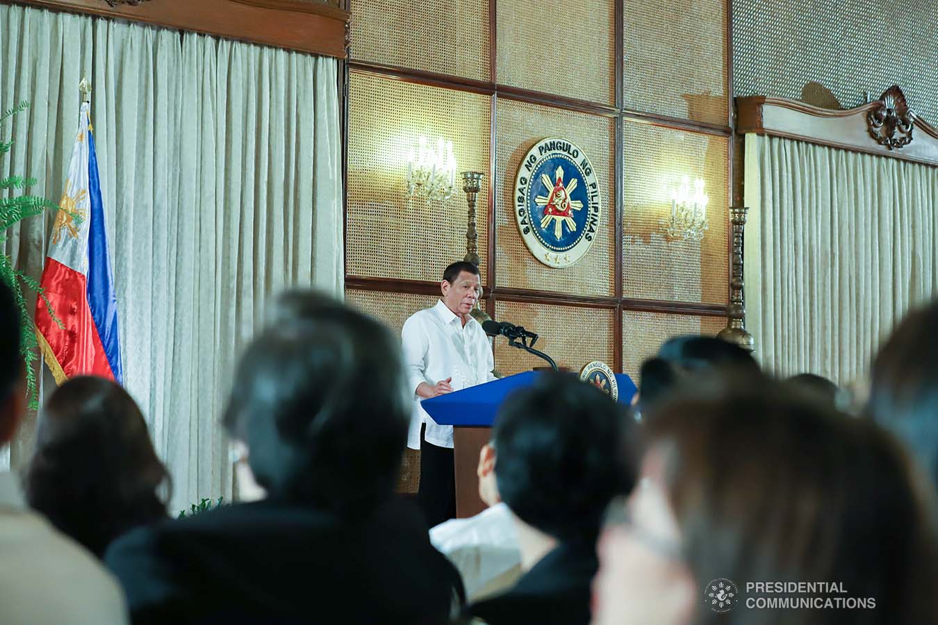 President Rodrigo Roa Duterte delivers a speech during the oath-taking ceremony of the newly-appointed government officials at the Malacañan Palace on February 6, 2020. REY BANIQUET/PRESIDENTIAL PHOTO