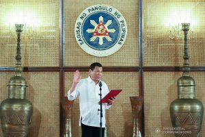 President Rodrigo Roa Duterte swears in the newly appointed government officials during a ceremony at the Malacañan Palace on February 6, 2020. REY BANIQUET/PRESIDENTIAL PHOTO