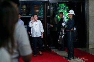 President Rodrigo Roa Duterte arrives at the Malacañan Palace to hold a briefing on the 2019 novel Coronavirus (2019 nCoV) on February 3, 2020. VALERIE ESCALERA/PRESIDENTIAL PHOTO