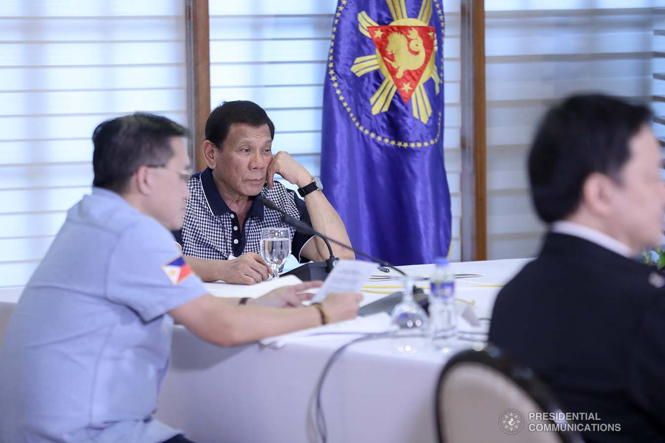President Rodrigo Roa Duterte holds a meeting with the officials of the Inter-Agency Task Force for the Management of Emerging Infectious Diseases at the Malago Clubhouse in Malacañang on March 19, 2020. ACE MORANDANTE/PRESIDENTIAL PHOTO
