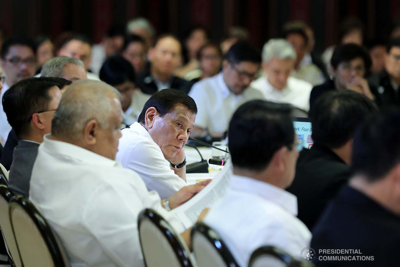 President Rodrigo Roa Duterte holds a meeting with the Inter-Agency Task Force for the Management of Emerging Infectious Diseases at the Malacañan Palace on March 9, 2020. ROBINSON NIÑAL JR./PRESIDENTIAL PHOTO