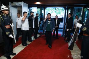 President Rodrigo Roa Duterte arrives at the Malacañan Palace to hold a meeting with the Inter-Agency Task Force on the Emerging Infectious Diseases (IATF-EID) on March 12, 2020. SIMEON CELI JR./PRESIDENTIAL PHOTO