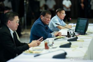 President Rodrigo Roa Duterte presides over a meeting with the Inter-Agency Task Force on the Emerging Infectious Diseases (IATF-EID) at the Malacañan Palace on March 12, 2020. SIMEON CELI JR./PRESIDENTIAL PHOTO