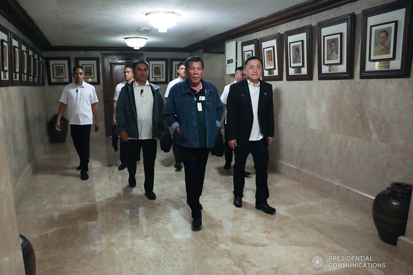 President Rodrigo Roa Duterte arrives at the Malacañan Palace to hold a meeting with the Inter-Agency Task Force on the Emerging Infectious Diseases (IATF-EID) on March 12, 2020. SIMEON CELI JR./PRESIDENTIAL PHOTO