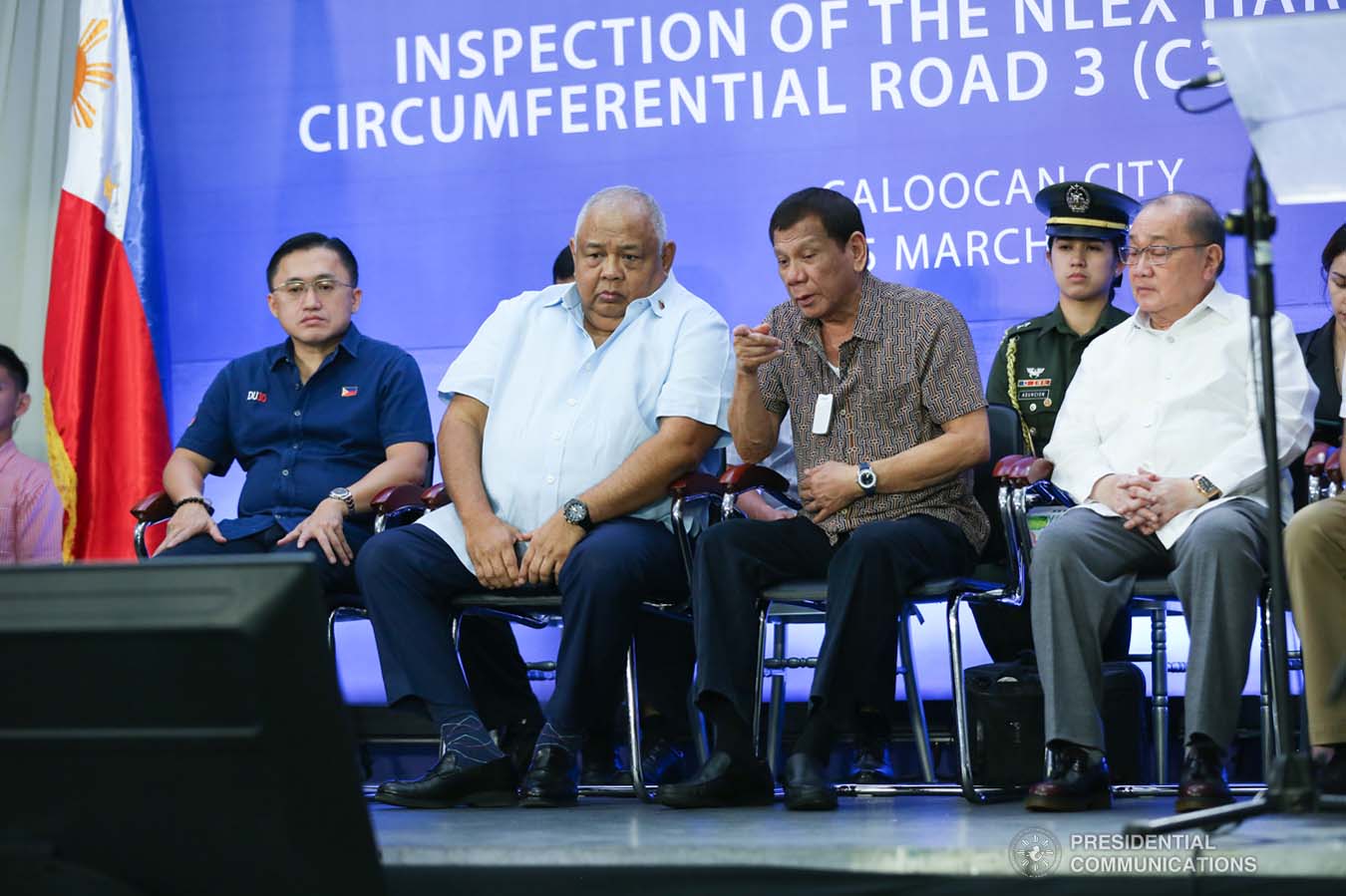 President Rodrigo Roa Duterte chats with Executive Secretary Salvador Medialdea after leading the inspection of the North Luzon Expressway (NLEX) Harbor Link Circumferential Road 3 (C3)-R10 Section in Caloocan City on March 5, 2020. SIMEON CELI JR./PRESIDENTIAL PHOTO