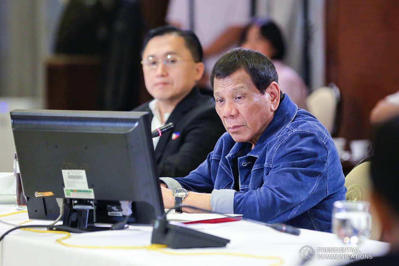 President Rodrigo Roa Duterte presides over a meeting with the Inter-Agency Task Force on the Emerging Infectious Diseases (IATF-EID) at the Malacañan Palace on March 12, 2020. RICHARD MADELO/PRESIDENTIAL PHOTO