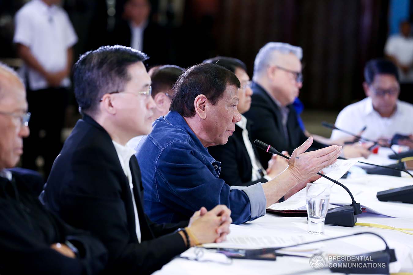 President Rodrigo Roa Duterte announces the content of the resolution adopted by the Inter-Agency Task Force on the Emerging Infectious Diseases (IATF-EID) following the meeting at the Malacañan Palace on March 12, 2020. RICHARD MADELO/PRESIDENTIAL PHOTO