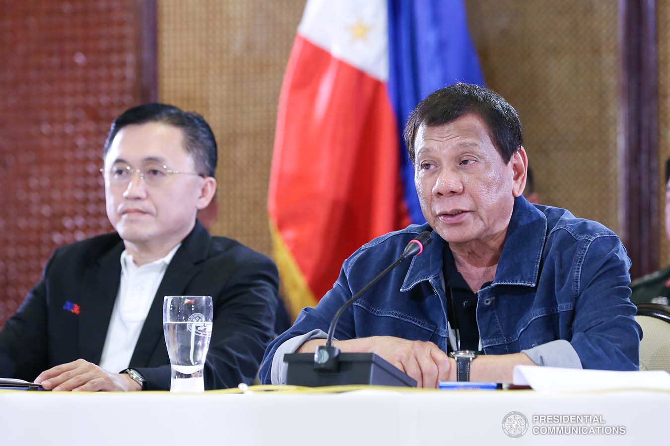 President Rodrigo Roa Duterte announces the content of the resolution adopted by the Inter-Agency Task Force on the Emerging Infectious Diseases (IATF-EID) following the meeting at the Malacañan Palace on March 12, 2020. RICHARD MADELO/PRESIDENTIAL PHOTO