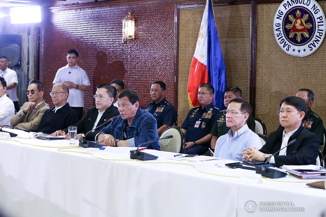 President Rodrigo Roa Duterte announces the content of the resolution adopted by the Inter-Agency Task Force on the Emerging Infectious Diseases (IATF-EID) following the meeting at the Malacañan Palace on March 12, 2020. RICHARD MADELO/PRESIDENTIAL PHOTO