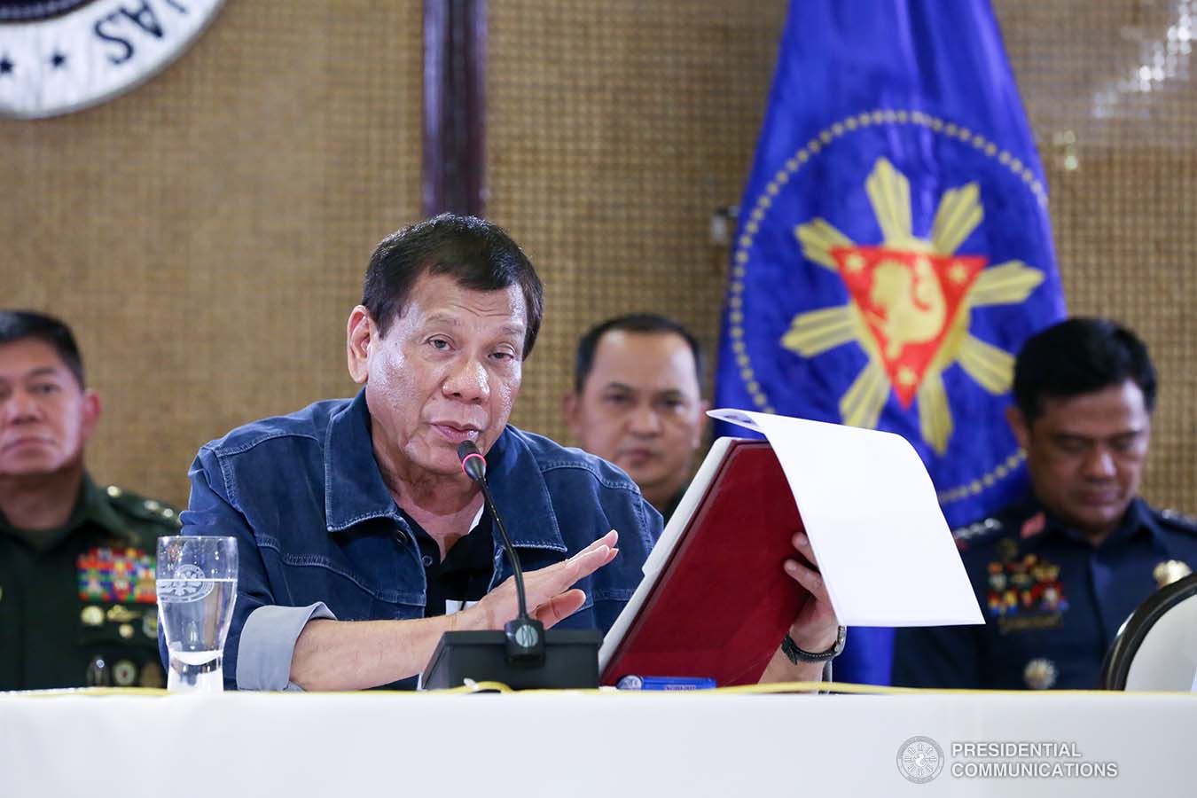 President Rodrigo Roa Duterte announces the content of the resolution adopted by the Inter-Agency Task Force on the Emerging Infectious Diseases (IATF-EID) following the meeting at the Malacañan Palace on March 12, 2020. RICHARD MADELO/PRESIDENTIAL PHOTO