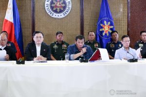President Rodrigo Roa Duterte announces the content of the resolution adopted by the Inter-Agency Task Force on the Emerging Infectious Diseases (IATF-EID) following the meeting at the Malacañan Palace on March 12, 2020. RICHARD MADELO/PRESIDENTIAL PHOTO