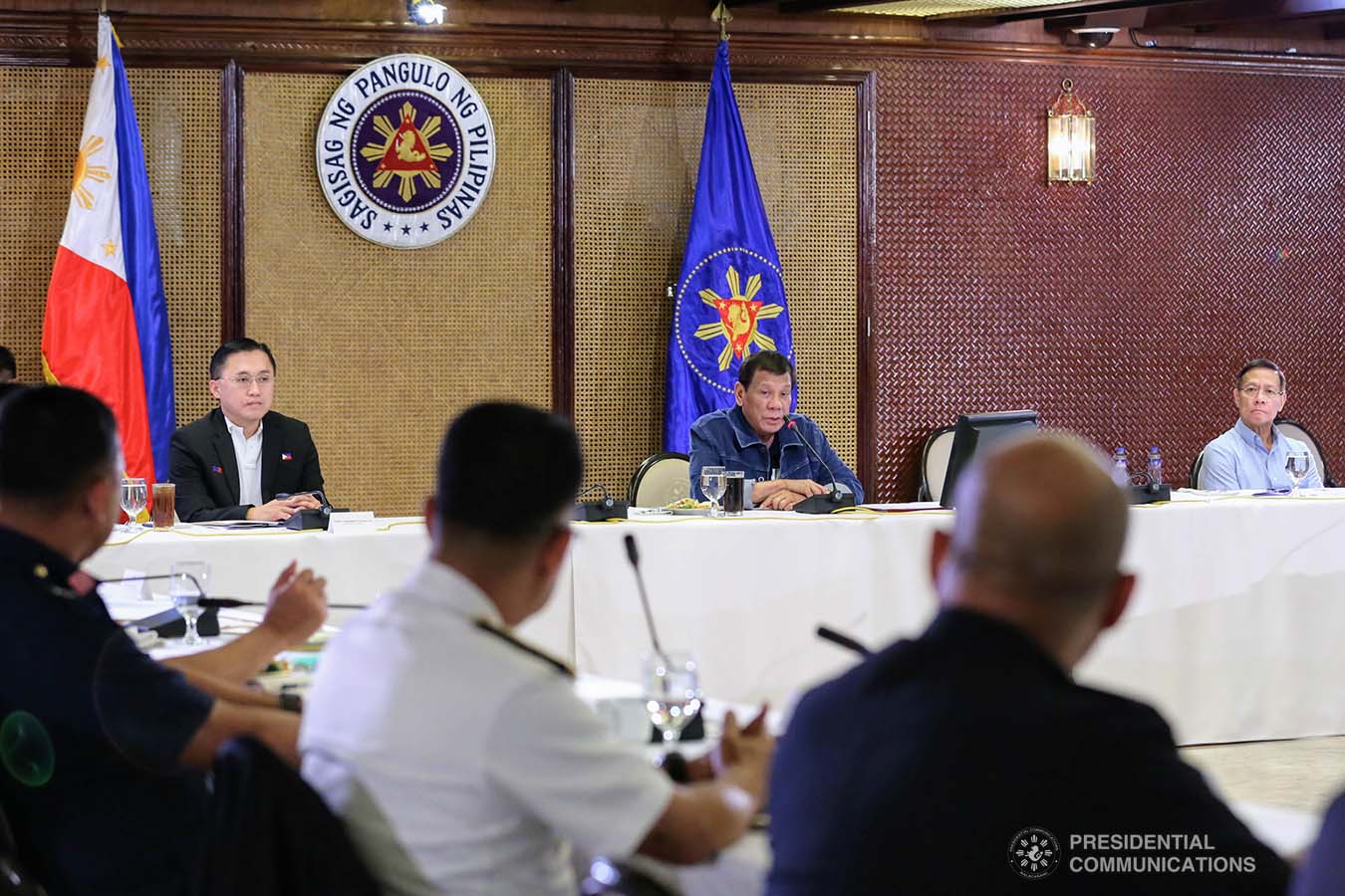 President Rodrigo Roa Duterte presides over a meeting with the Inter-Agency Task Force on the Emerging Infectious Diseases (IATF-EID) at the Malacañan Palace on March 12, 2020. RICHARD MADELO/PRESIDENTIAL PHOTO