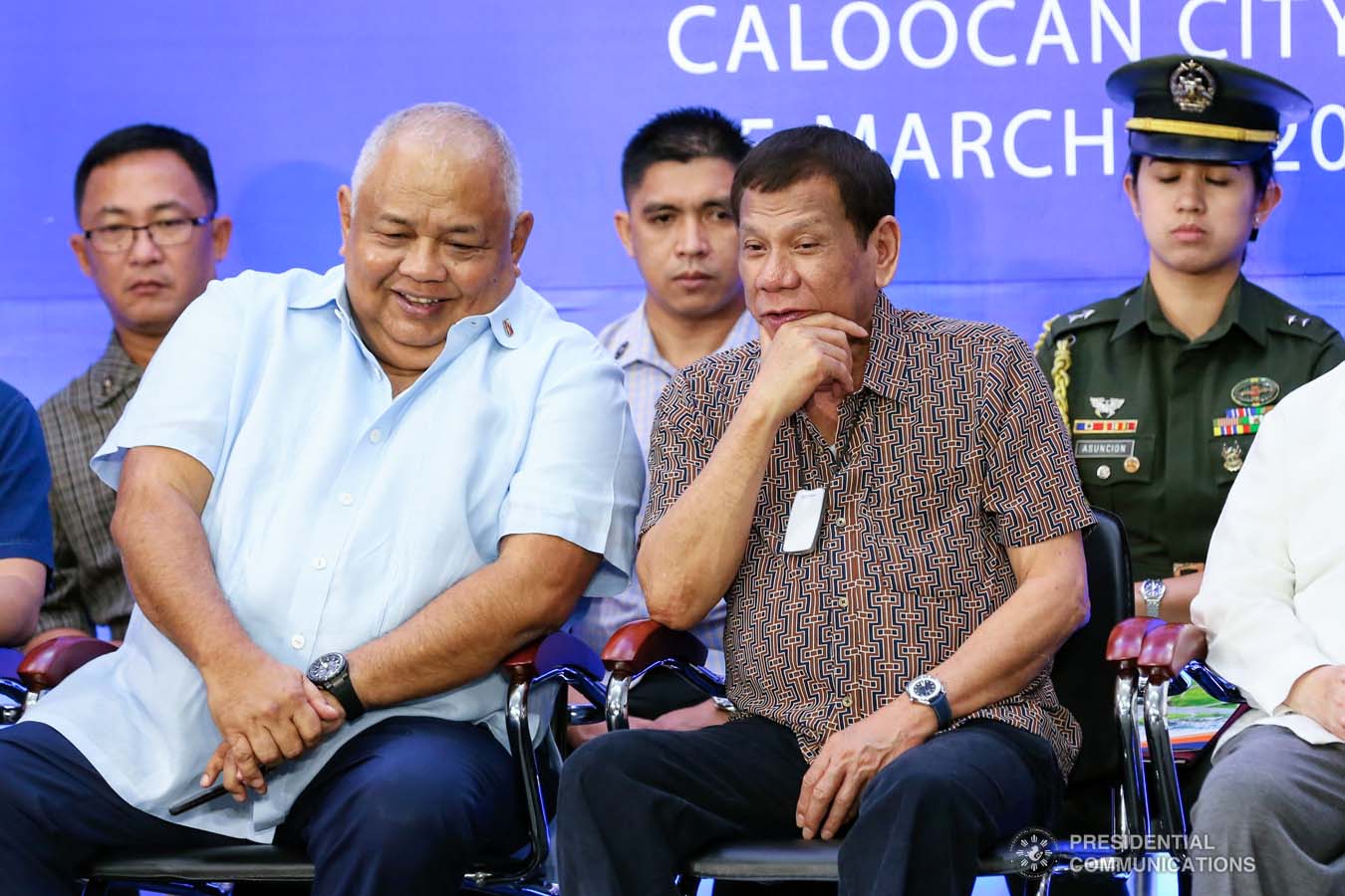 President Rodrigo Roa Duterte chats with Executive Secretary Salvador Medialdea after leading the inspection of the North Luzon Expressway (NLEX) Harbor Link Circumferential Road 3 (C3)-R10 Section in Caloocan City on March 5, 2020. SIMEON CELI JR./PRESIDENTIAL PHOTO