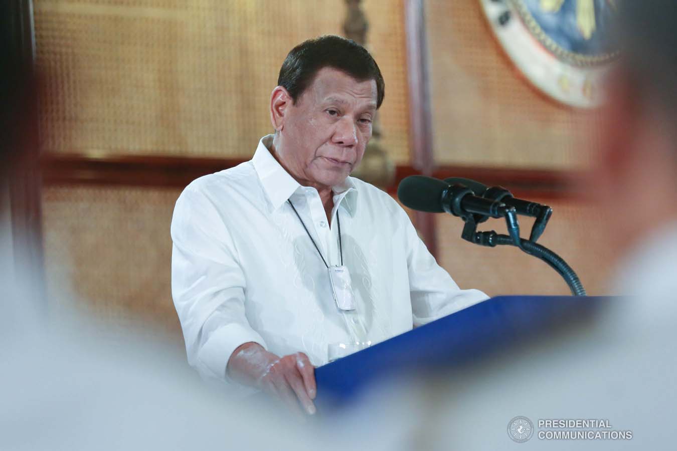 President Rodrigo Roa Duterte delivers a speech during the oath-taking ceremony of the newly appointed Generals and Flag Officers of the Armed Forces of the Philippines and Star Rank Officers of the Philippine National Police at the Malacañan Palace on March 11, 2020. ALBERT ALCAIN/PRESIDENTIAL PHOTO