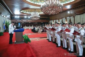 President Rodrigo Roa Duterte swears in the newly appointed Generals and Flag Officers of the Armed Forces of the Philippines and Star Rank Officers of the Philippine National Police at the Malacañan Palace on March 11, 2020. ALBERT ALCAIN/PRESIDENTIAL PHOTO
