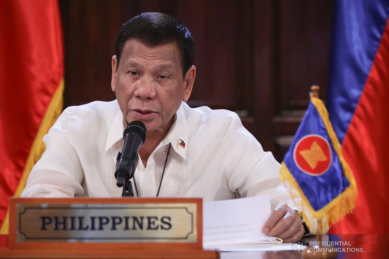 President Rodrigo Roa Duterte joins other leaders from the Association of Southeast Asian Nations (ASEAN) member countries during the special ASEAN Summit on Covid-19 video conference at the Malago Clubhouse in Malacañang on April 14, 2020. TOTO LOZANO/PRESIDENTIAL PHOTOS