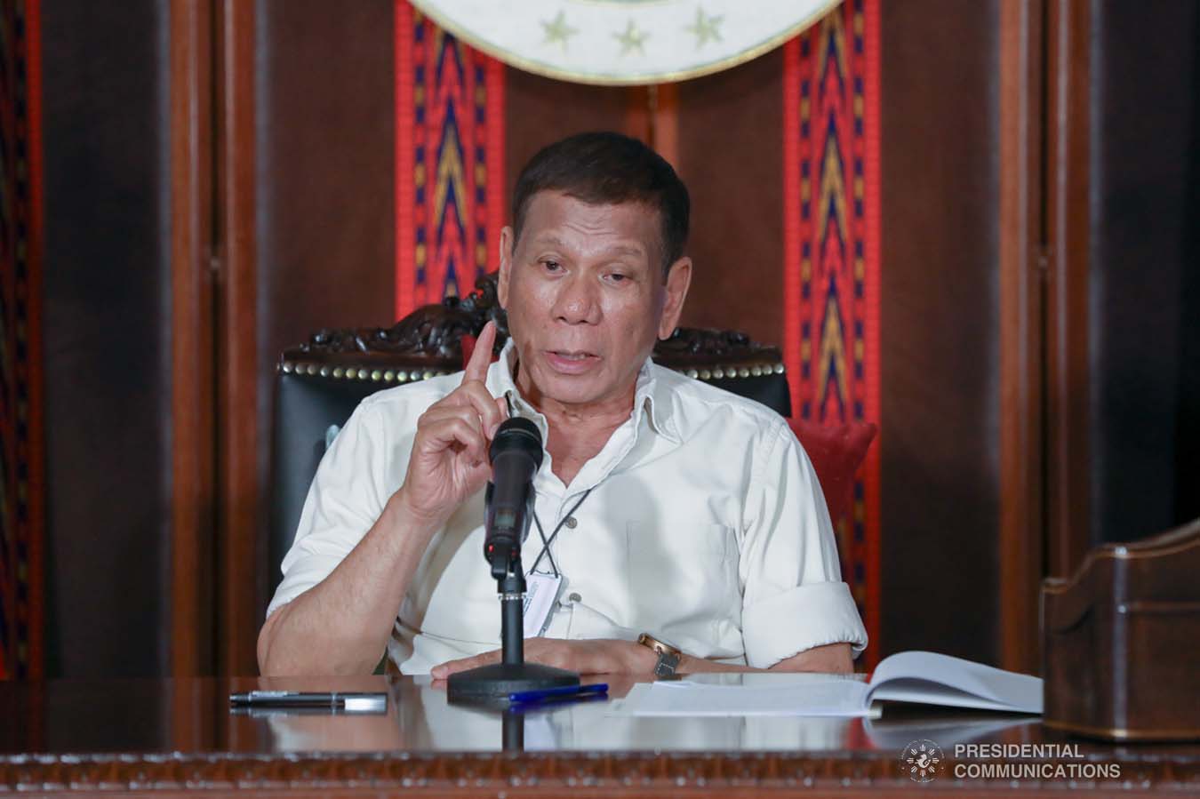 President Rodrigo Roa Duterte updates the nation on the government's efforts in addressing the coronavirus disease (COVID-19) at the Malago Clubhouse in Malacañang on April 3, 2020. TOTO LOZANO/PRESIDENTIAL PHOTO
