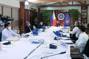 President Rodrigo Roa Duterte holds a meeting with members of the Inter-Agency Task Force on the Emerging Infectious Diseases (IATF-EID) at the Malago Clubhouse in Malacañang on May 19, 2020. KARL NORMAN ALONZO/PRESIDENTIAL PHOTO