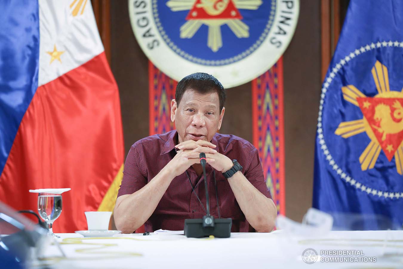 President Rodrigo Roa Duterte updates the nation on the government's efforts in addressing the coronavirus disease (COVID-19) at the Malago Clubhouse in Malacañang on May 19, 2020. KARL NORMAN ALONZO/PRESIDENTIAL PHOTO