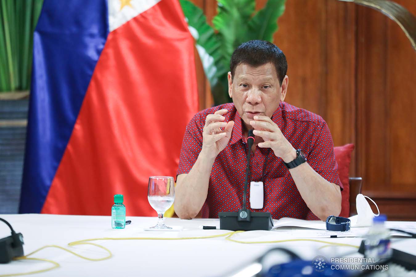 President Rodrigo Roa Duterte updates the nation on the government's efforts in addressing the coronavirus disease (COVID-19) at the Malago Clubhouse in Malacañang on May 28, 2020. ACE MORANDANTE/PRESIDENTIAL PHOTO
