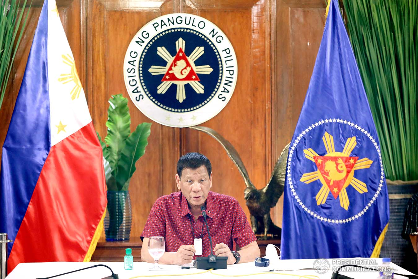 President Rodrigo Roa Duterte updates the nation on the government's efforts in addressing the coronavirus disease (COVID-19) at the Malago Clubhouse in Malacañang on May 28, 2020. ACE MORANDANTE/PRESIDENTIAL PHOTO