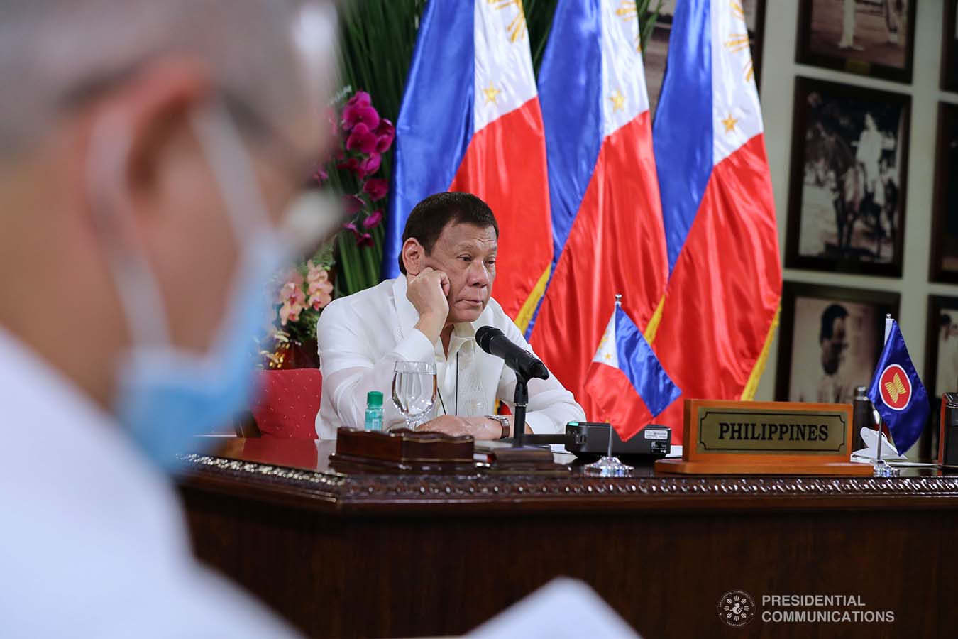 President Rodrigo Roa Duterte joins other leaders from the Association of Southeast Asian Nations (ASEAN) member countries during the 36th ASEAN Summit video conference at the Malago Clubhouse in Malacañang on June 26, 2020. ROBINSON NIÑAL JR./PRESIDENTIAL PHOTOS