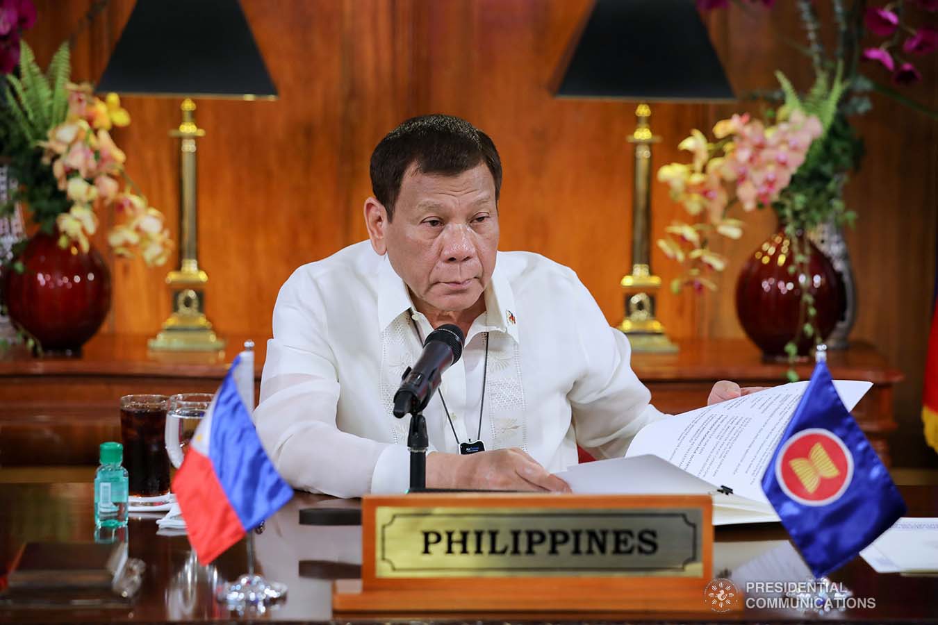 President Rodrigo Roa Duterte gives his intervention as he joins other leaders from the Association of Southeast Asian Nations (ASEAN) member countries during the 36th ASEAN Summit video conference at the Malago Clubhouse in Malacañang on June 26, 2020. ROBINSON NIÑAL JR./PRESIDENTIAL PHOTOS
