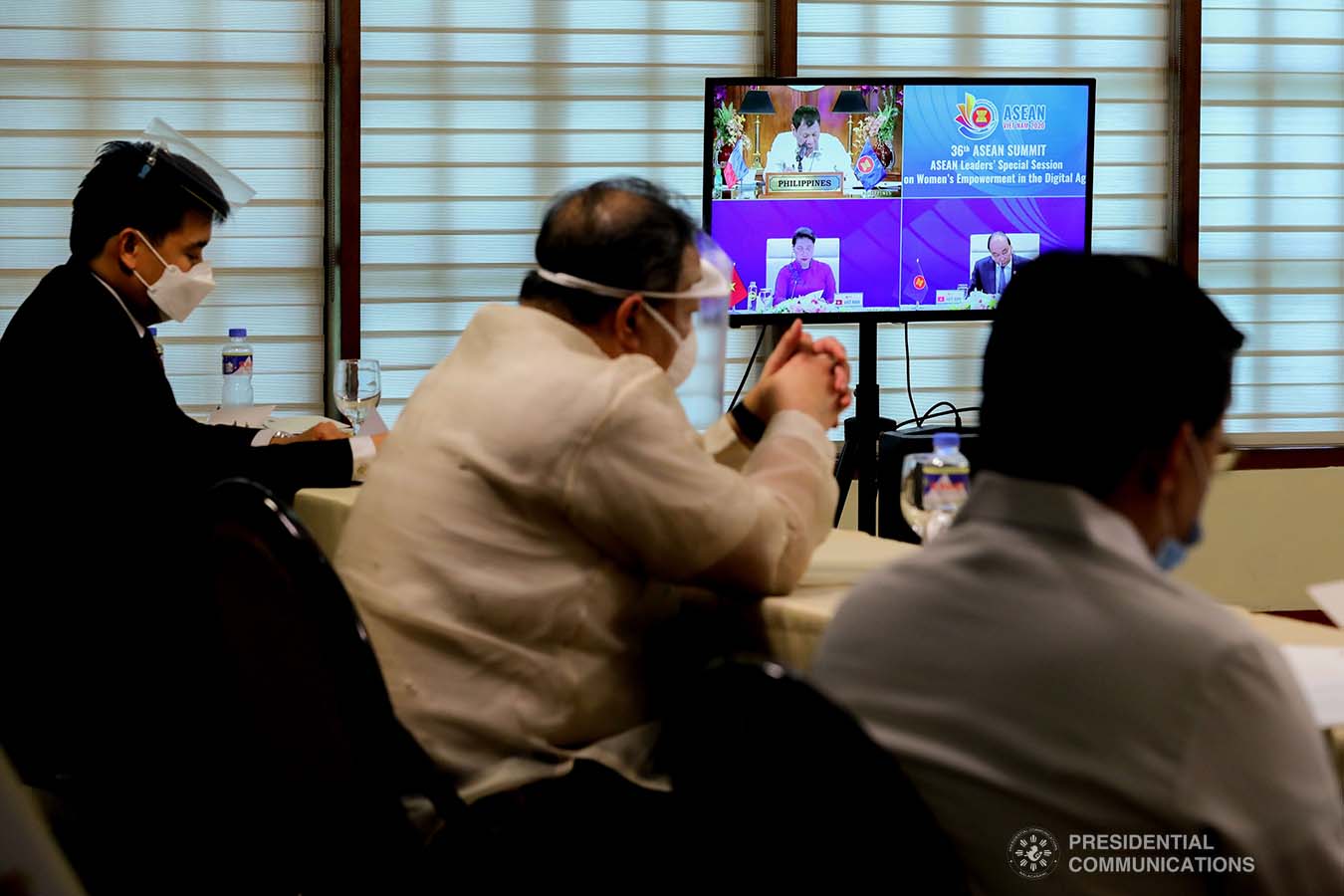 President Rodrigo Roa Duterte gives his intervention as he joins other leaders from the Association of Southeast Asian Nations (ASEAN) member countries during the 36th ASEAN Summit video conference at the Malago Clubhouse in Malacañang on June 26, 2020. ROBINSON NIÑAL JR./PRESIDENTIAL PHOTOS