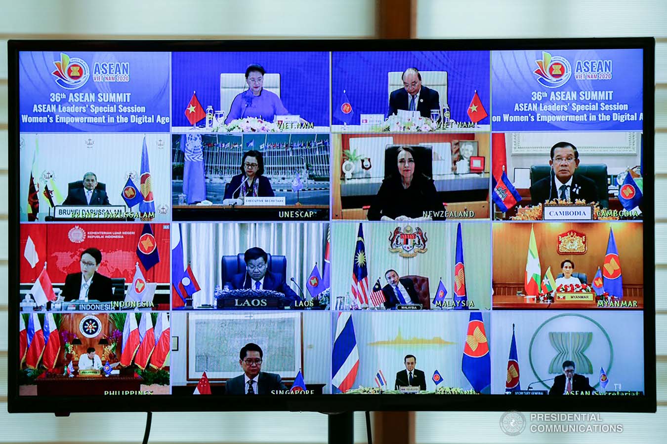 President Rodrigo Roa Duterte joins other leaders from the Association of Southeast Asian Nations (ASEAN) member countries during the 36th ASEAN Summit video conference at the Malago Clubhouse in Malacañang on June 26, 2020. SIMEON CELI JR./PRESIDENTIAL PHOTOS