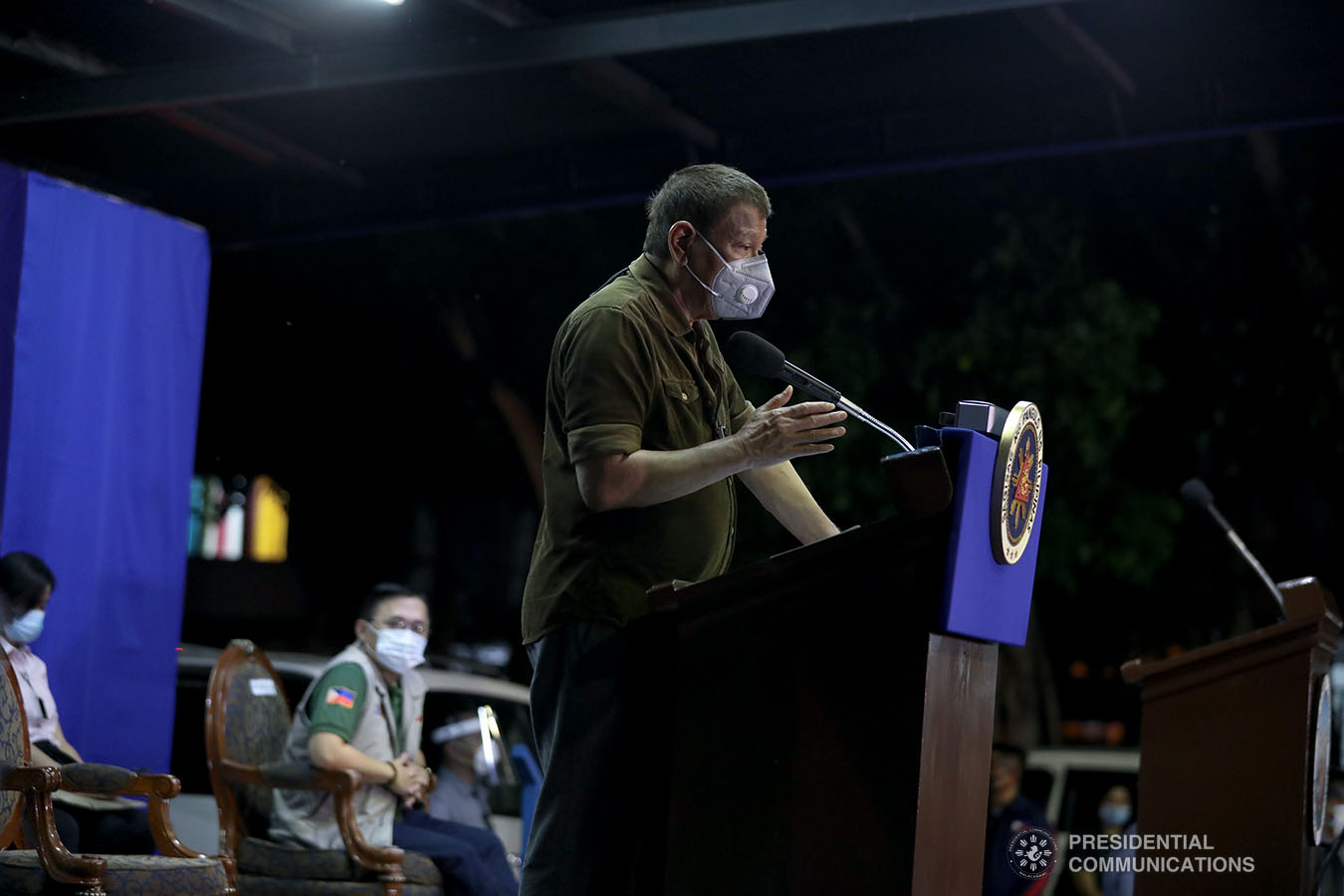 President Rodrigo Roa Duterte talks to the troops during his visit to the Edwin Andrews Air Base in Zamboanga City on July 3, 2020. ROBINSON NIÑAL JR./PRESIDENTIAL PHOTO