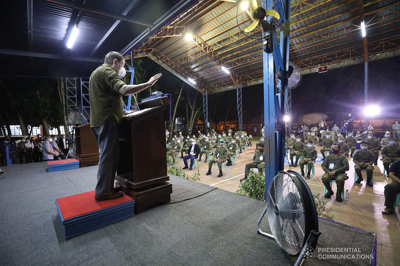 President Rodrigo Roa Duterte talks to the troops during his visit to the Edwin Andrews Air Base in Zamboanga City on July 3, 2020. SIMEON CELI JR. JR./PRESIDENTIAL PHOTO