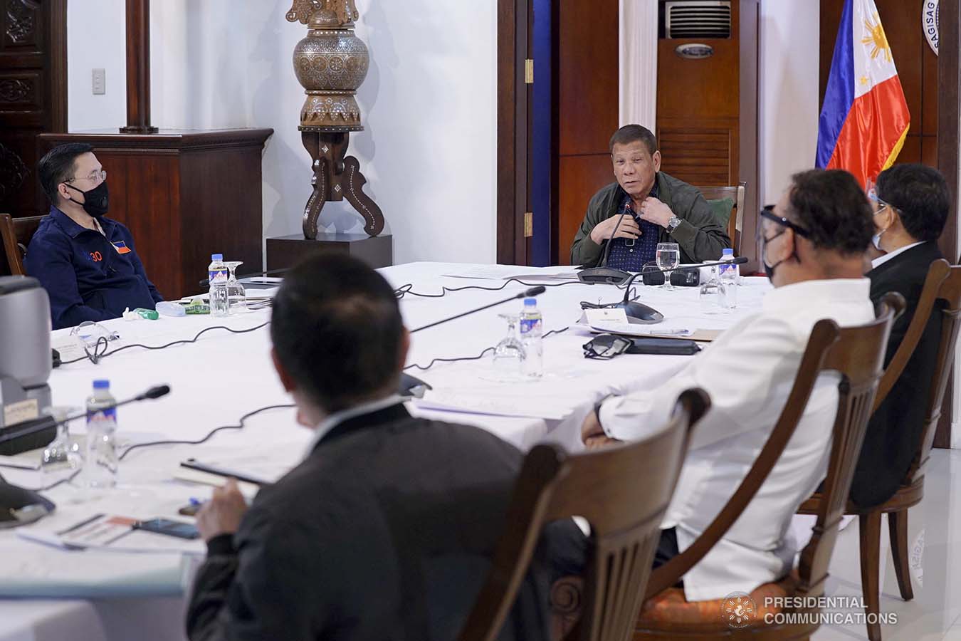 President Rodrigo Roa Duterte holds a meeting with the core members of the Inter-Agency Task Force on the Emerging Infectious Diseases (IATF-EID) at the Presidential Guest House in Panacan, Davao City on July 7, 2020. ARMAN BAYLON/PRESIDENTIAL PHOTO