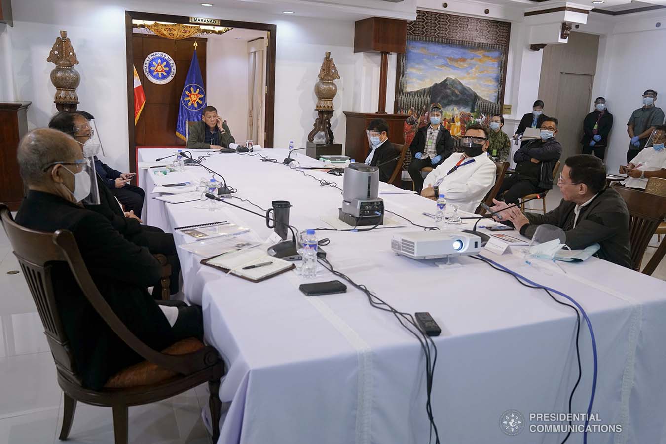 President Rodrigo Roa Duterte holds a meeting with the core members of the Inter-Agency Task Force on the Emerging Infectious Diseases (IATF-EID) at the Presidential Guest House in Panacan, Davao City on July 7, 2020. ARMAN BAYLON/PRESIDENTIAL PHOTO