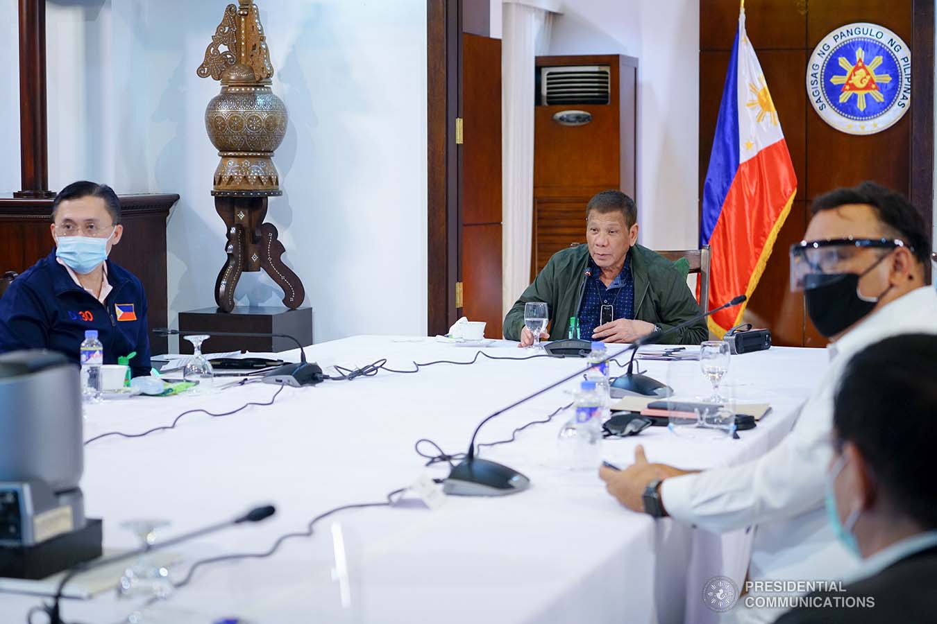 President Rodrigo Roa Duterte holds a meeting with the core members of the Inter-Agency Task Force on the Emerging Infectious Diseases (IATF-EID) at the Presidential Guest House in Panacan, Davao City on July 7, 2020. JOEY DALUMPINES/PRESIDENTIAL PHOTO  