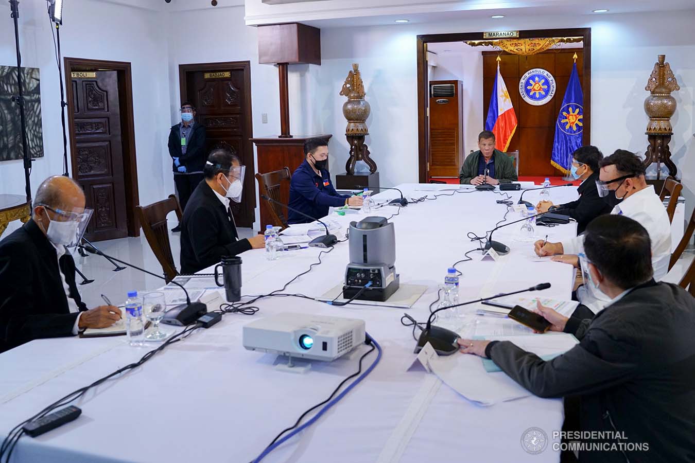 President Rodrigo Roa Duterte holds a meeting with the core members of the Inter-Agency Task Force on the Emerging Infectious Diseases (IATF-EID) at the Presidential Guest House in Panacan, Davao City on July 7, 2020. JOEY DALUMPINES/PRESIDENTIAL PHOTO