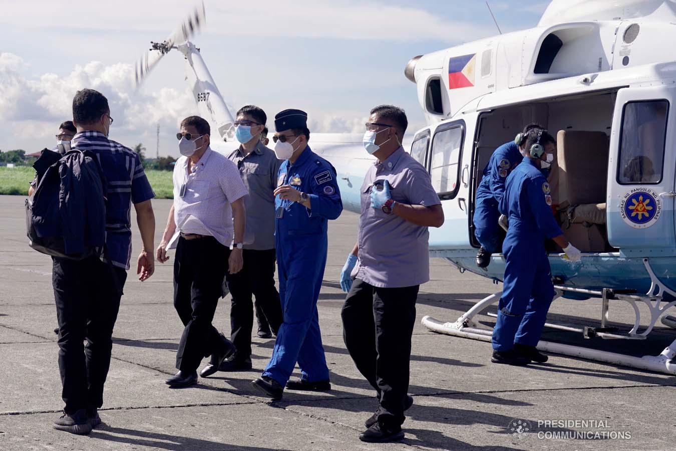 President Rodrigo Roa Duterte arrives at the Tactical Operations Group 11 in Davao City as he prepares to board a plane bound for Jolo, Sulu for his visit to the troops at the Kuta Heneral Teodulfo Bautista Headquarters in Jolo, Sulu on July 13, 2020. ARMAN BAYLON/PRESIDENTIAL PHOTO