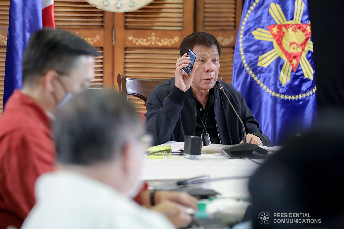 President Rodrigo Roa Duterte talks to the people after holding a meeting with the Inter-Agency Task Force on the Emerging Infectious Diseases (IATF-EID) core members at the Matina Enclaves in Davao City on August 24, 2020. ROBINSON NIÑAL JR./PRESIDENTIAL PHOTO