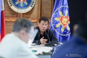 President Rodrigo Roa Duterte talks to the people after holding a meeting with the Inter-Agency Task Force on the Emerging Infectious Diseases (IATF-EID) core members at the Matina Enclaves in Davao City on August 24, 2020. ROBINSON NIÑAL JR./PRESIDENTIAL PHOTO